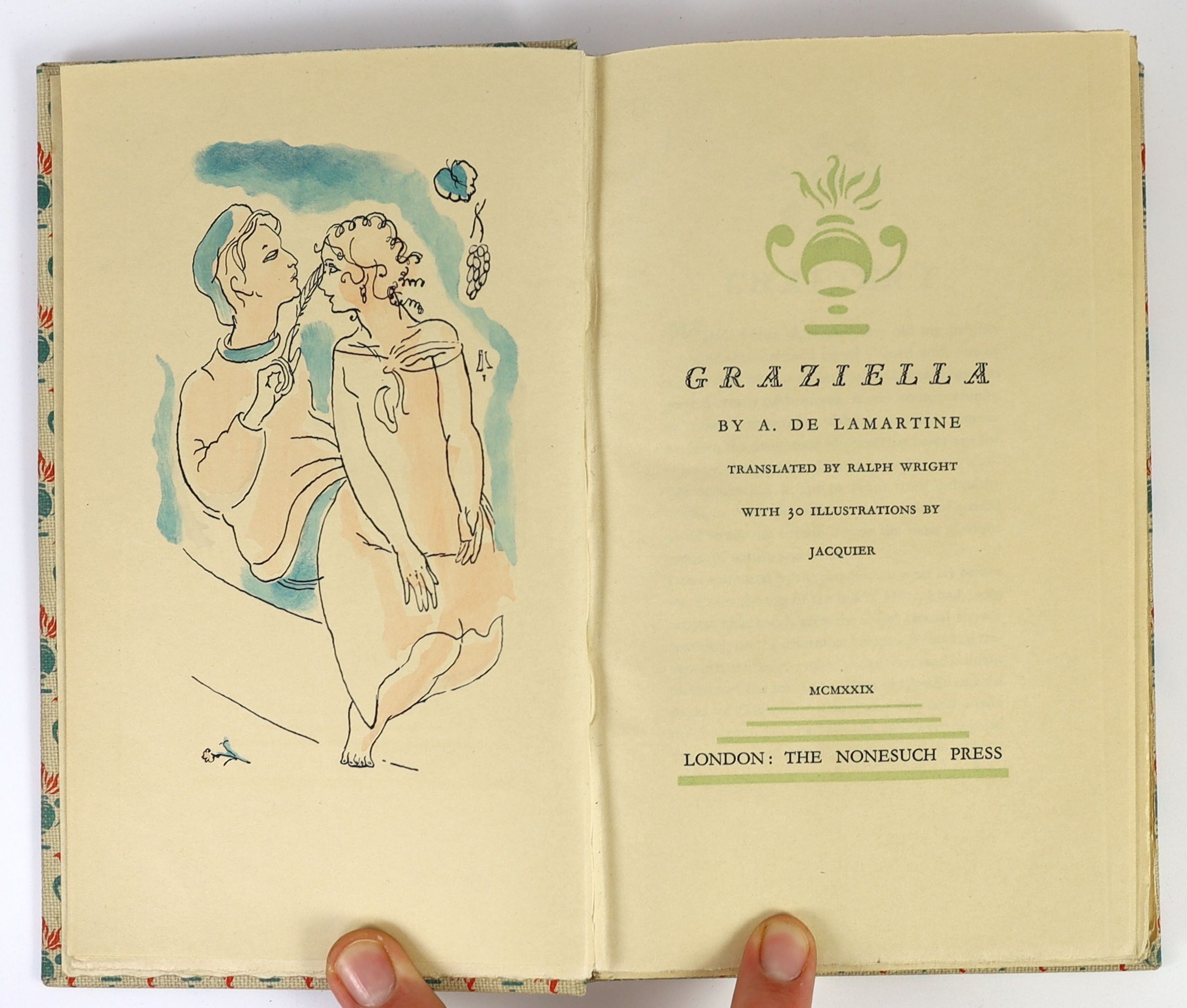 Nonesuch Press - 4 works - Lawrence, David Herbert - Love Among the Haystacks, one of 1600, 8vo, buckram with d/j, 1930; Lamaratine, A. de - Graziella, one of 1600, translated by Ralph Wright, illustrated by Jacquier, 19